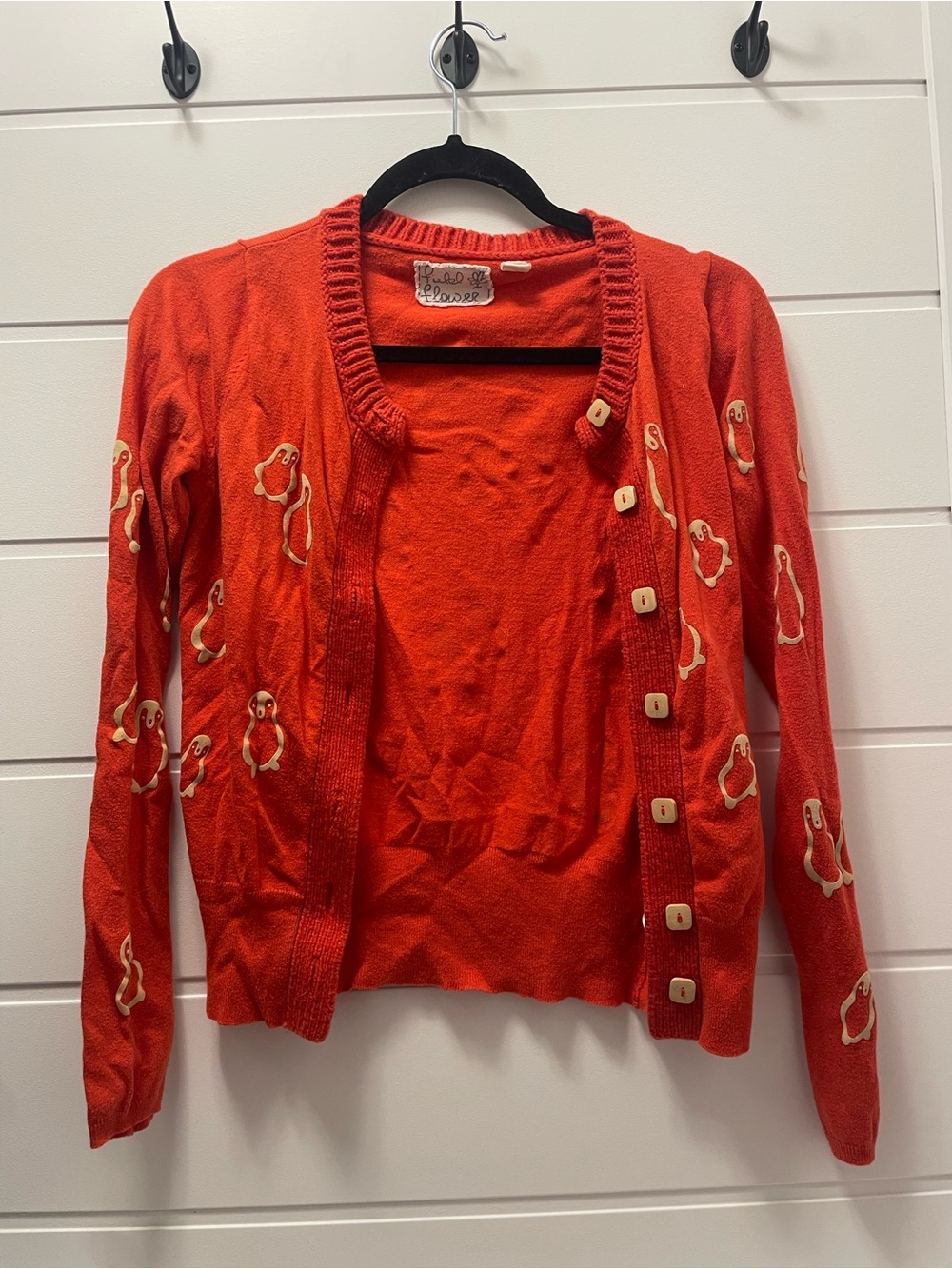 Anthropologie Field Flower Flocked Penguin Cashmere Wool Cardigan